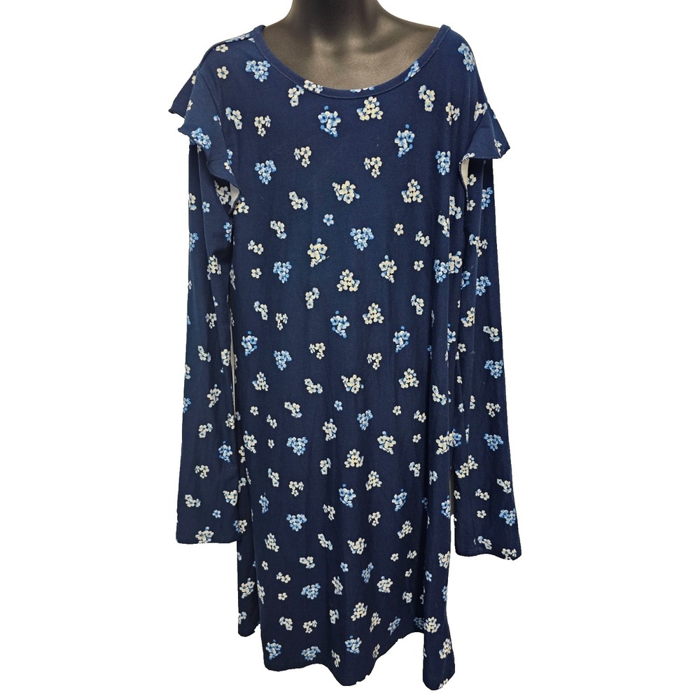 NWT Epic Threads Navy Blue long sleeve dress with shoulder ruffle Girls Large